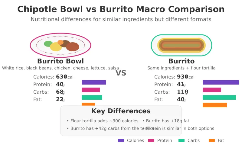Chipotle bowl vs burrito macro comparison